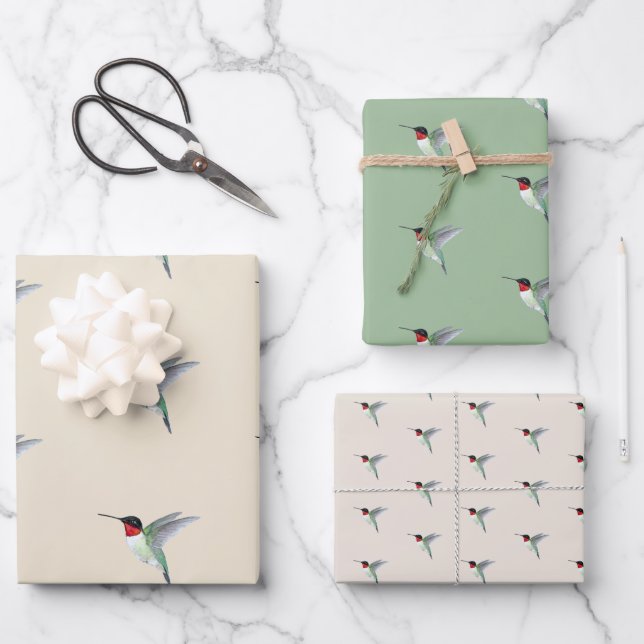 Ruby-throated Hummingbird Wrapping Paper Sheets (Front)
