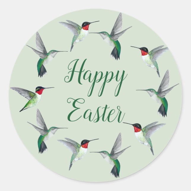 Ruby-throated Hummingbirds Easter  Classic Round Sticker (Front)