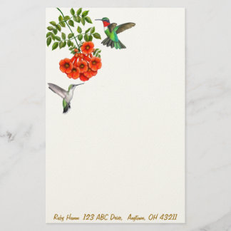 Ruby Throated Hummingbirds in Red Trumpet Vines St Stationery