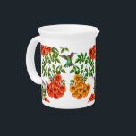 Ruby Throated Hummingbirds on Trumpet Vines Drink Pitcher<br><div class="desc">Original fine art design of male and female Ruby Throated Hummingbirds in Trumpet vines by artist Carolyn McFann of Two Purring Cats Studio printed on a quality porcelain pitcher for floral art fans. See a few of our products below (click to go to that product) and visit our very artistic...</div>