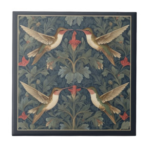 Ruby-throated hummingbirds William Morris style Ceramic Tile