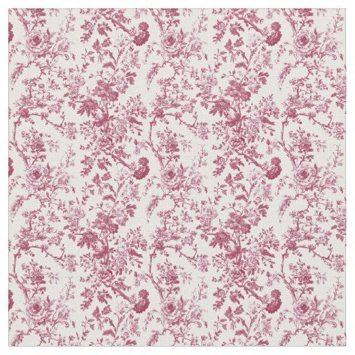 Ruby Toile with Roses and Garden Foliage Fabric