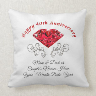 Ruby Traditional 40th Anniversary Gift for Parents Throw Pillow