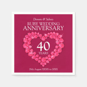 Ruby Wedding 40 years heart custom name napkins