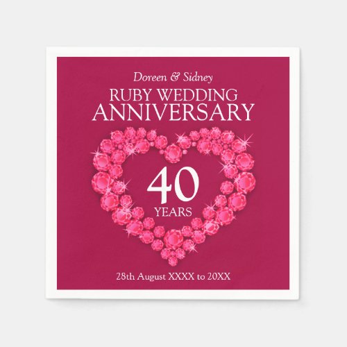 Ruby Wedding 40 years heart custom name napkins