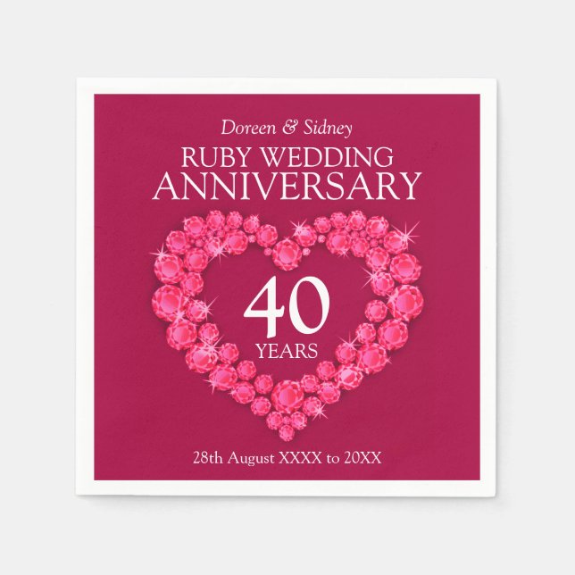 Ruby Wedding 40 years heart custom name napkins (Front)