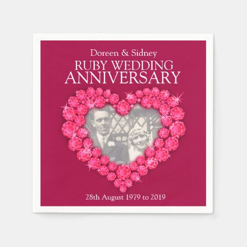 Ruby Wedding 40 years heart photo and name napkins