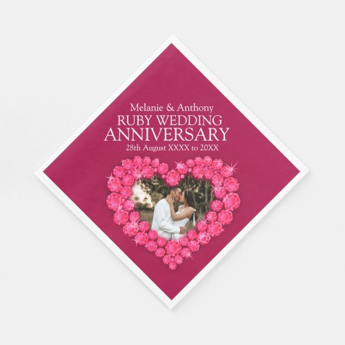 Ruby Wedding 40 years heart photo and name napkins