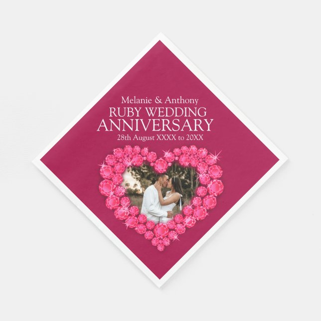 Ruby Wedding 40 years heart photo and name napkins (Corner)