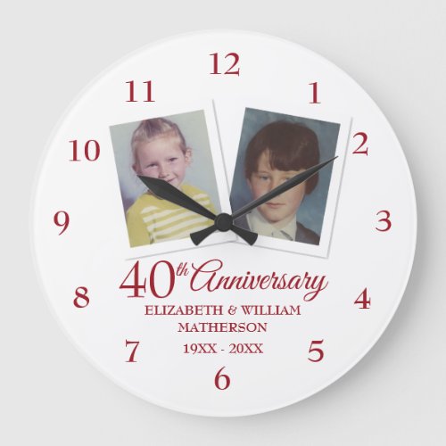 Ruby Wedding 40th Anniversary Childhood Photos Large Clock