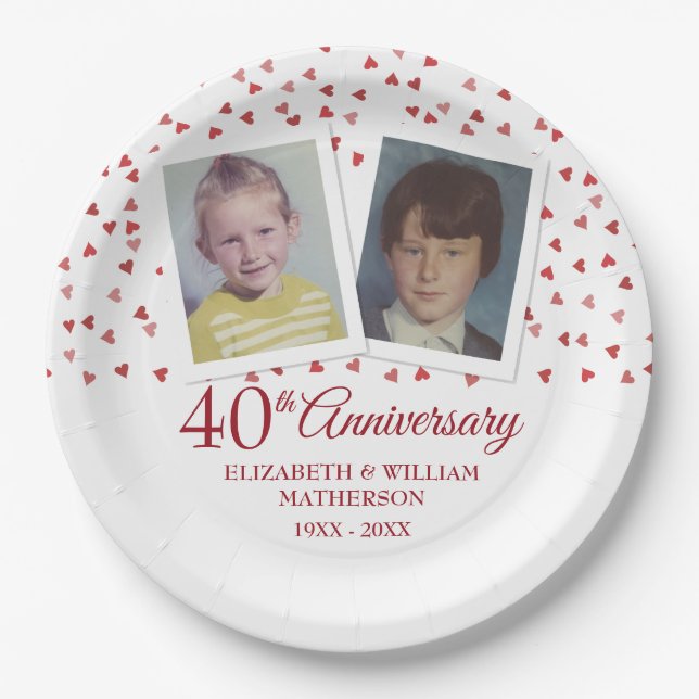 Ruby Wedding 40th Anniversary Childhood Photos Paper Plates (Front)