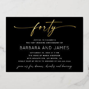 Ruby Wedding 40th Anniversary   Gold & Black Photo Foil Invitation