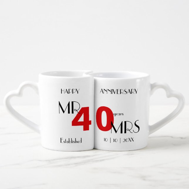 Ruby Wedding 40th Anniversary Personalised Coffee Mug Set (Back Nesting)