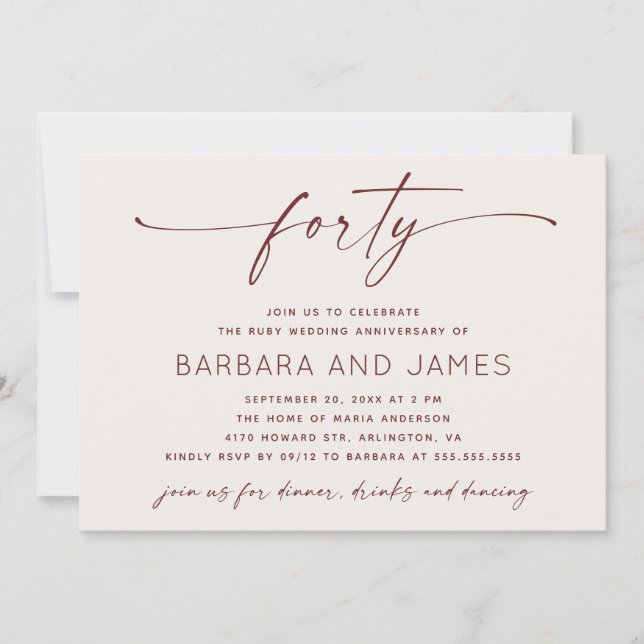 Ruby Wedding 40th Anniversary | Soft Ivory Photo Invitation (Front)