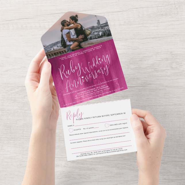 Ruby Wedding 40th photo music request option RSVP All In One Invitation (Tearaway)