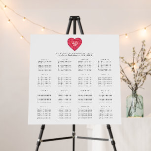 Ruby wedding Anniversary 16 table seating chart Foam Board