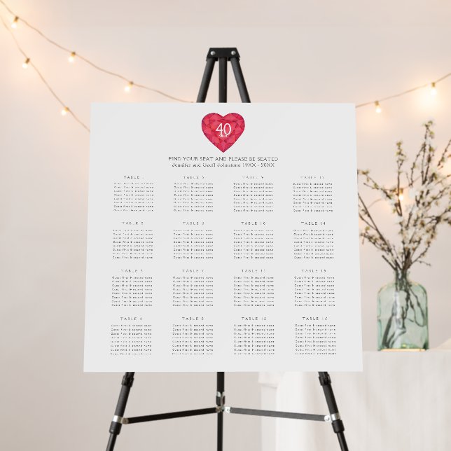 Ruby wedding Anniversary 16 table seating chart Foam Board (In Situ (Stand))