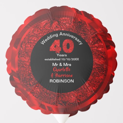 Ruby Wedding Anniversary 40 Years Personalized Bal Balloon