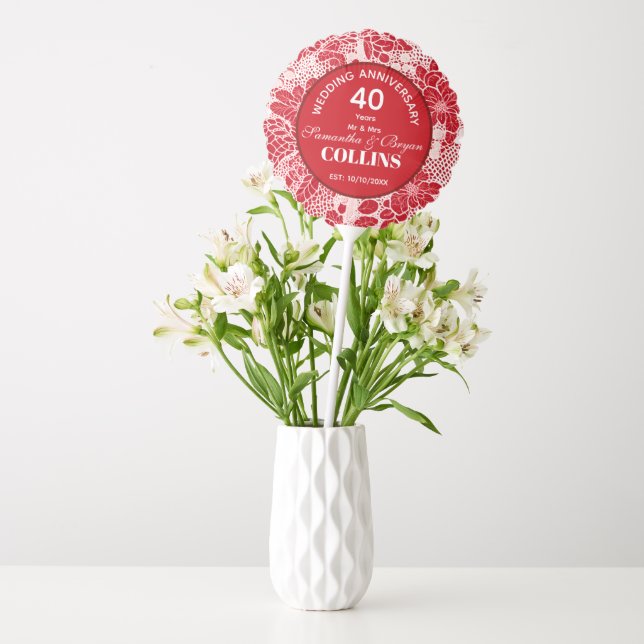 Ruby Wedding Anniversary 40 years Personalized Balloon (Vase)