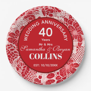 Ruby Wedding Anniversary 40 years Personalized Paper Plates