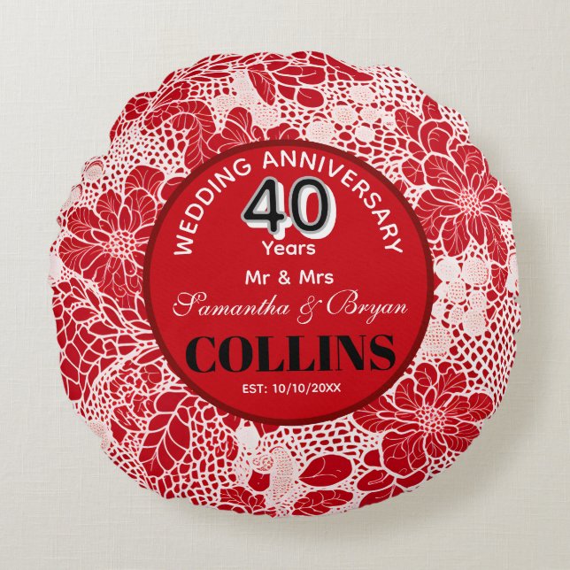 Ruby Wedding Anniversary 40 years Personalized  Round Pillow (Front)