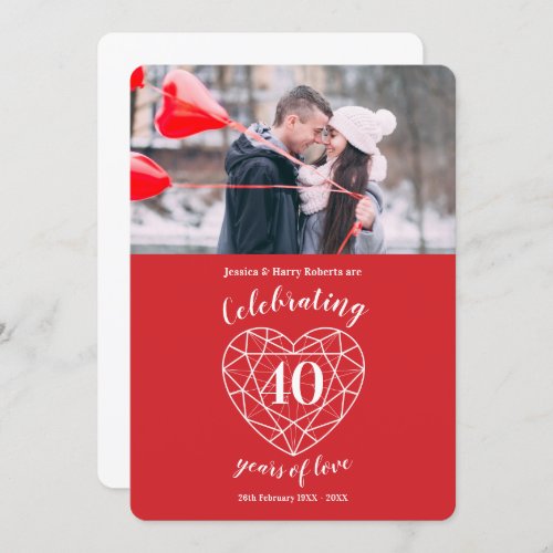 Ruby Wedding Anniversary 40 years photo Invitation