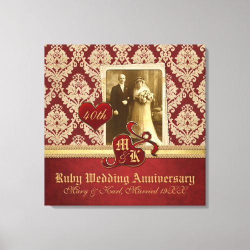 Ruby Wedding Anniversary Antique Damask Gold Red Canvas Print