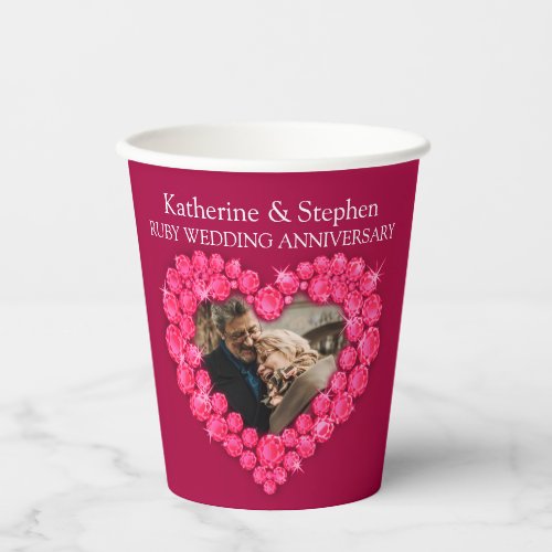 Ruby wedding anniversary custom photo date red paper cups