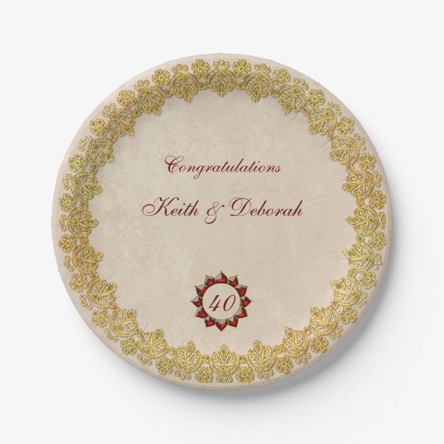Ruby Wedding Anniversary design Paper Plates (Front)