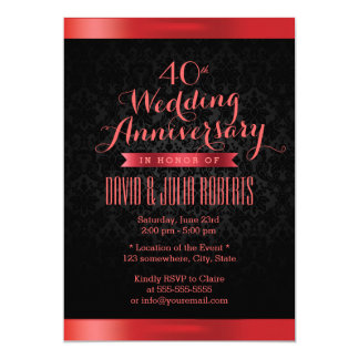 Ruby Wedding Anniversary Elegant Black Damask Invitation