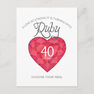 Ruby Wedding Anniversary heart art meal choice Enclosure Card