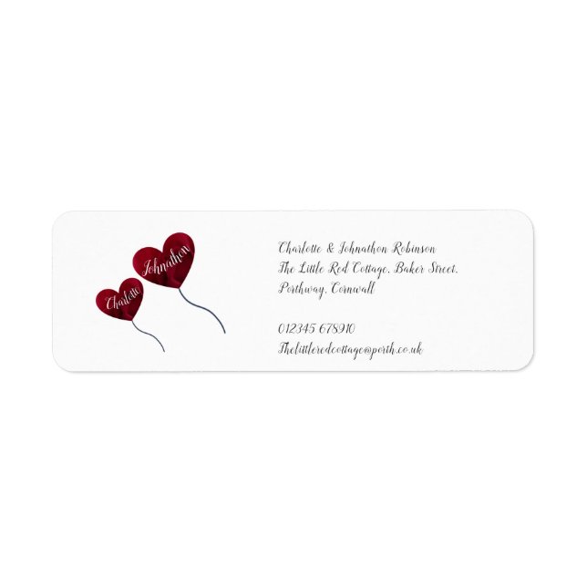 Ruby wedding anniversary heart balloons labels (Front)