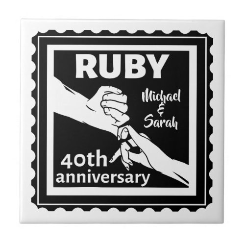 Ruby wedding anniversary holding hands 40th ceramic tile