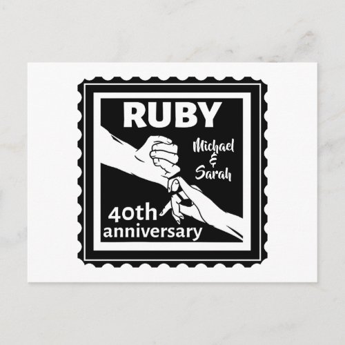 Ruby wedding anniversary holding hands 40th postcard