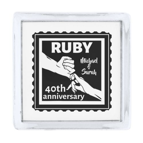 Ruby wedding anniversary holding hands 40th silver finish lapel pin