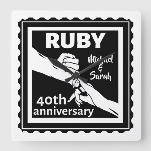 Ruby wedding anniversary holding hands 40th square wall clock