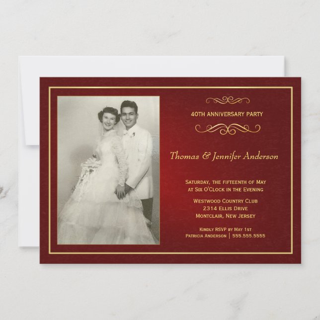 Ruby Wedding Anniversary Invitations - 40th (Front)