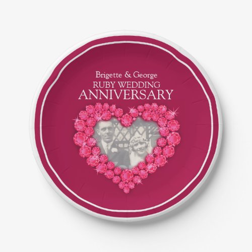 Ruby Wedding Anniversary photo heart paper plate