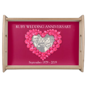 Ruby Wedding anniversary red heart custom tray