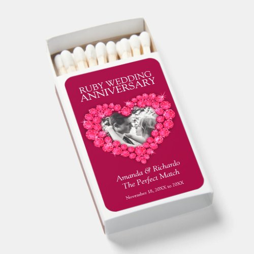 Ruby wedding anniversary red heart matchboxes