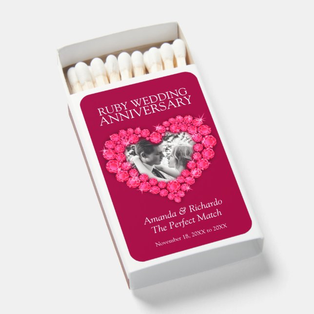 Ruby wedding anniversary red heart matchboxes (Front Open)