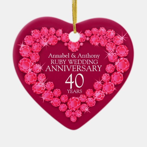 Ruby Wedding Anniversary red heart ornament | Zazzle