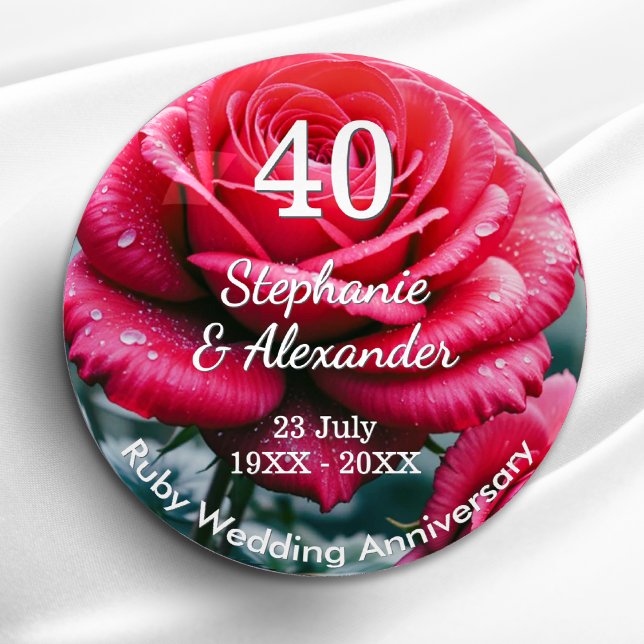 Ruby Wedding Anniversary Red Roses Keepsake Paperweight (A beautiful paperweight for a Ruby Wedding (40th) Anniversary, customized with names and dates)