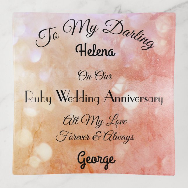 Ruby Wedding Anniversary Trinket Tray (Front)