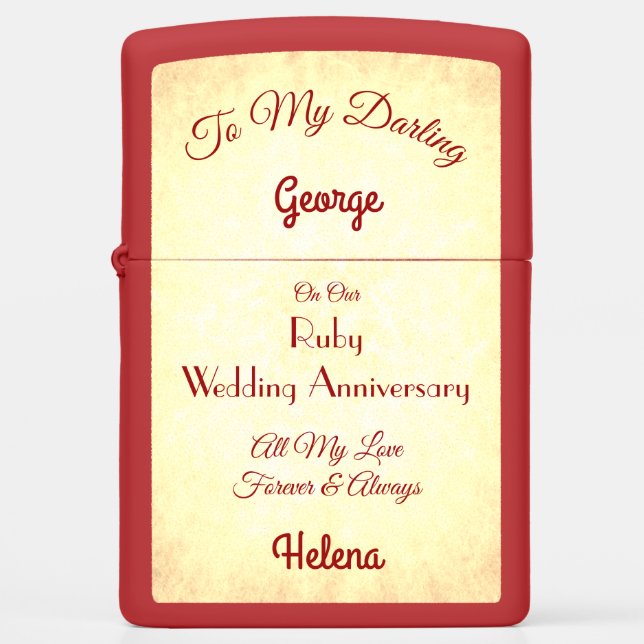 Ruby Wedding Anniversary Zippo Lighter (Front)