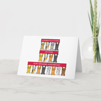 Ruby Wedding Congratulations Cartoon Cats. Card