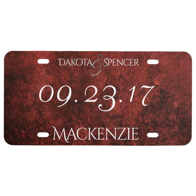 Ruby Wedding | Garnet Crimson Red White Keepsake License Plate (Front)