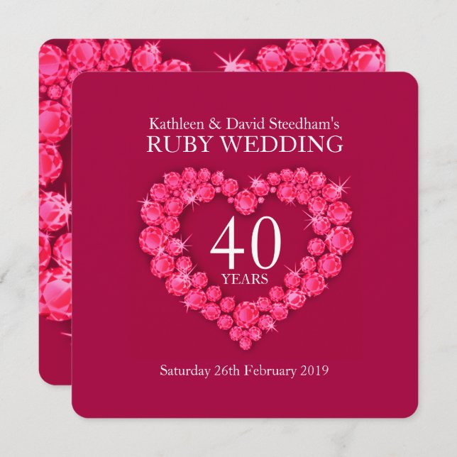 Ruby wedding heart 40 years red party invite (Front/Back)