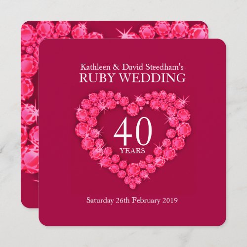 Ruby wedding heart 40 years red party invite