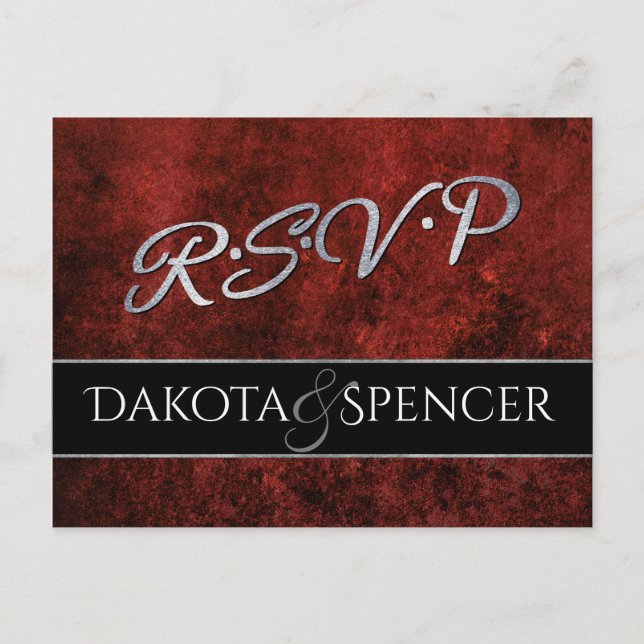 Ruby Wedding | RSVP Crimson Garnet Red and Black | Invitation Postcard (Front)